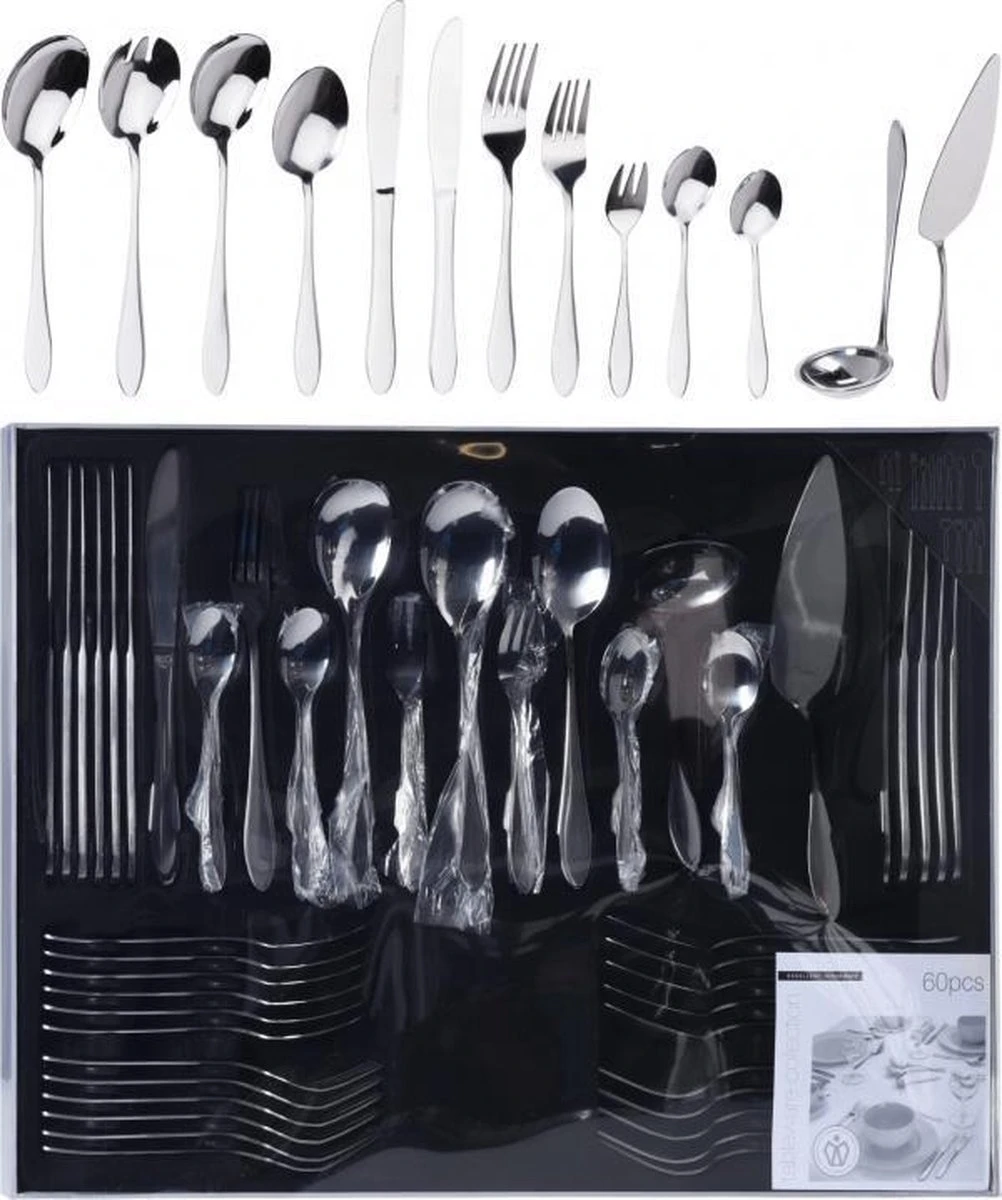 Excellent Houseware Romarino Bestekset - 60-delig - 6 Persoons 2 Excellent Houseware Romarino Bestekset - 60-delig - 6 Persoons - Afbeelding 2