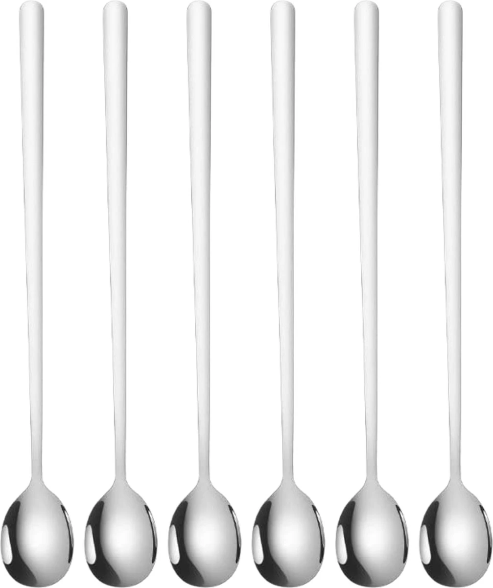 House Of Husk Latte Macchiato Lepels Set - Lange Theelepels - Koffielepels - Longdrinklepels - Sorbetlepels - Barlepel - RVS - 6 Stuks - 20CM - Zilver 1 House Of Husk Latte Macchiato Lepels Set - Lange Theelepels - Koffielepels - Longdrinklepels - Sorbetlepels - Barlepel - RVS - 6 Stuks - 20CM - Zilver