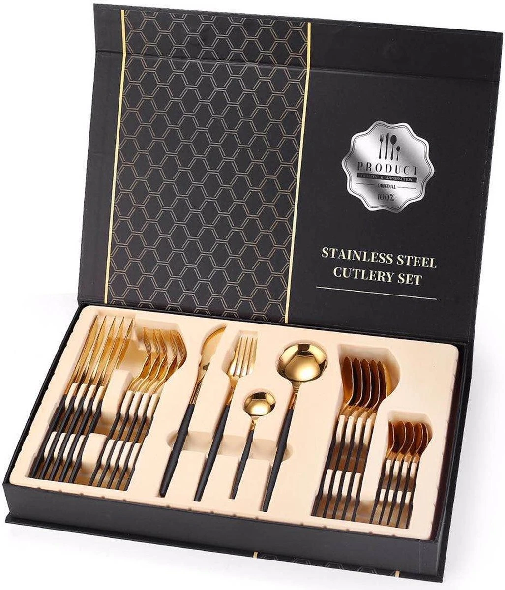 Timmers Trading Bestekset 6 Persoons - Gouden Bestek - Bestekset Goud 24 Delig - Vaatwasserbestendig 2 Timmers Trading Bestekset 6 Persoons - Gouden Bestek - Bestekset Goud 24 Delig - Vaatwasserbestendig - Afbeelding 2