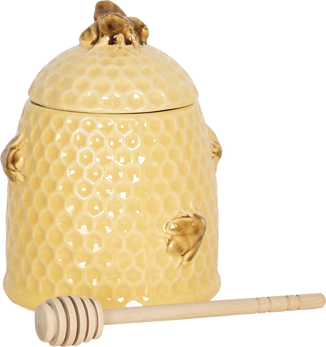 Clayre & Eef Honingpot Met Lepel Ø 11x14 Cm Geel Keramiek Rond Bijen Voorraadpot Deksel Bewaarpot Opbergpot 2 Clayre & Eef Honingpot Met Lepel Ø 11x14 Cm Geel Keramiek Rond Bijen Voorraadpot Deksel Bewaarpot Opbergpot - Afbeelding 2