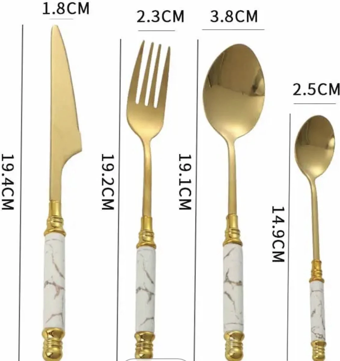 Yerminbeauty Bestekset 6 Persoons 24-delig - Roestvrij Staal - Theelepels, Lepels, Messen & Vorken - Met Houder - Wit-goud Marble 2 Yerminbeauty Bestekset 6 Persoons 24-delig - Roestvrij Staal - Theelepels, Lepels, Messen & Vorken - Met Houder - Wit-goud Marble - Afbeelding 2