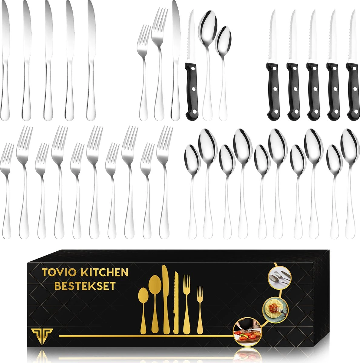 Toivo Kitchen Bestekset 4 Persoons - 24 Delig - Lepels Messen Vorken & Steakmessen - Vaatwasserbestendig - Zilver / RVS - Serviessets 1 Toivo Kitchen Bestekset 4 Persoons - 24 Delig - Lepels Messen Vorken & Steakmessen - Vaatwasserbestendig - Zilver / RVS - Serviessets