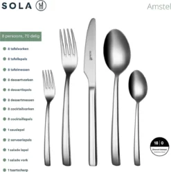 Sola Bestekset Amstel - Economy - 8 Persoons - 70 Delig - Zilver Chroomstaal 18/0 - RVS 7 Sola Bestekset Amstel - Economy - 8 Persoons - 70 Delig - Zilver Chroomstaal 18/0 - RVS -Sola Winkel 1193x1200 1