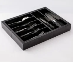 Merkloos Decopatent® Uitschuifbaar Bestekbak - Besteklade - 7 Vaks -> Uitschuifbaar Naar 9 Vakken - Bestekbakken Organizer - Bamboe - Zwart -Sola Winkel 1200x1022