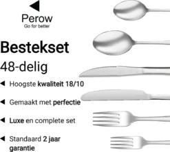 Perow 8 Persoons Bestekset - 48 Delig - 18/10 Edelstaal - Lepels, Messen, Vorken & Steakmessen - Vaatwasser Bestendig - Zilver 10 Perow 8 Persoons Bestekset - 48 Delig - 18/10 Edelstaal - Lepels, Messen, Vorken & Steakmessen - Vaatwasser Bestendig - Zilver -Sola Winkel 1200x1073