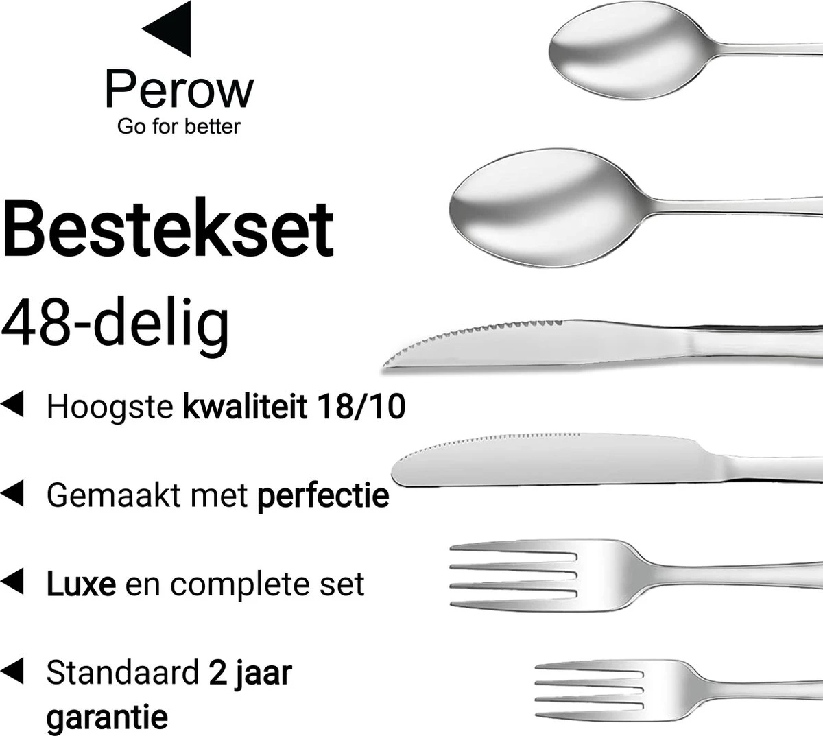 Perow 8 Persoons Bestekset - 48 Delig - 18/10 Edelstaal - Lepels, Messen, Vorken & Steakmessen - Vaatwasser Bestendig - Zilver 3 Perow 8 Persoons Bestekset - 48 Delig - 18/10 Edelstaal - Lepels, Messen, Vorken & Steakmessen - Vaatwasser Bestendig - Zilver - Afbeelding 3