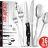 Strex Bestekset 6 Persoons - Zilver - 36-delig - Roestvrij Staal - Lepels, Messen, Vorken En Steakmessen - Hoogwaardige Kwaliteit