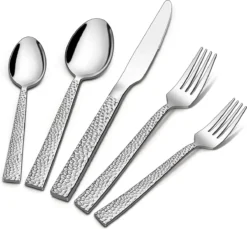 Deleca 6 Persoons Bestekset Deluxe (30-delig) - Vorken, Lepels En Messen - Vaatwasserbestendig - Gehamerd - Zilver / RVS