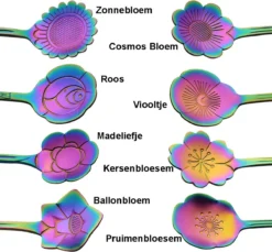 Fako Bijoux® - Bloemen Lepels Set - Theelepel / Koffielepel - 12cm - Regenboog - 8 Stuks -Sola Winkel 1200x1113 4