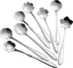 Fako Bijoux® - Bloemen Lepels Set - Theelepel / Koffielepel - 12cm - Zilver - 8 Stuks -Sola Winkel 1200x1115