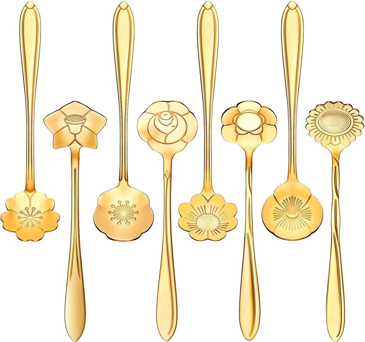 Fako Bijoux® - Bloemen Lepels Set - Theelepel / Koffielepel - 12cm - Goud - 8 Stuks 1 Fako Bijoux® - Bloemen Lepels Set - Theelepel / Koffielepel - 12cm - Goud - 8 Stuks