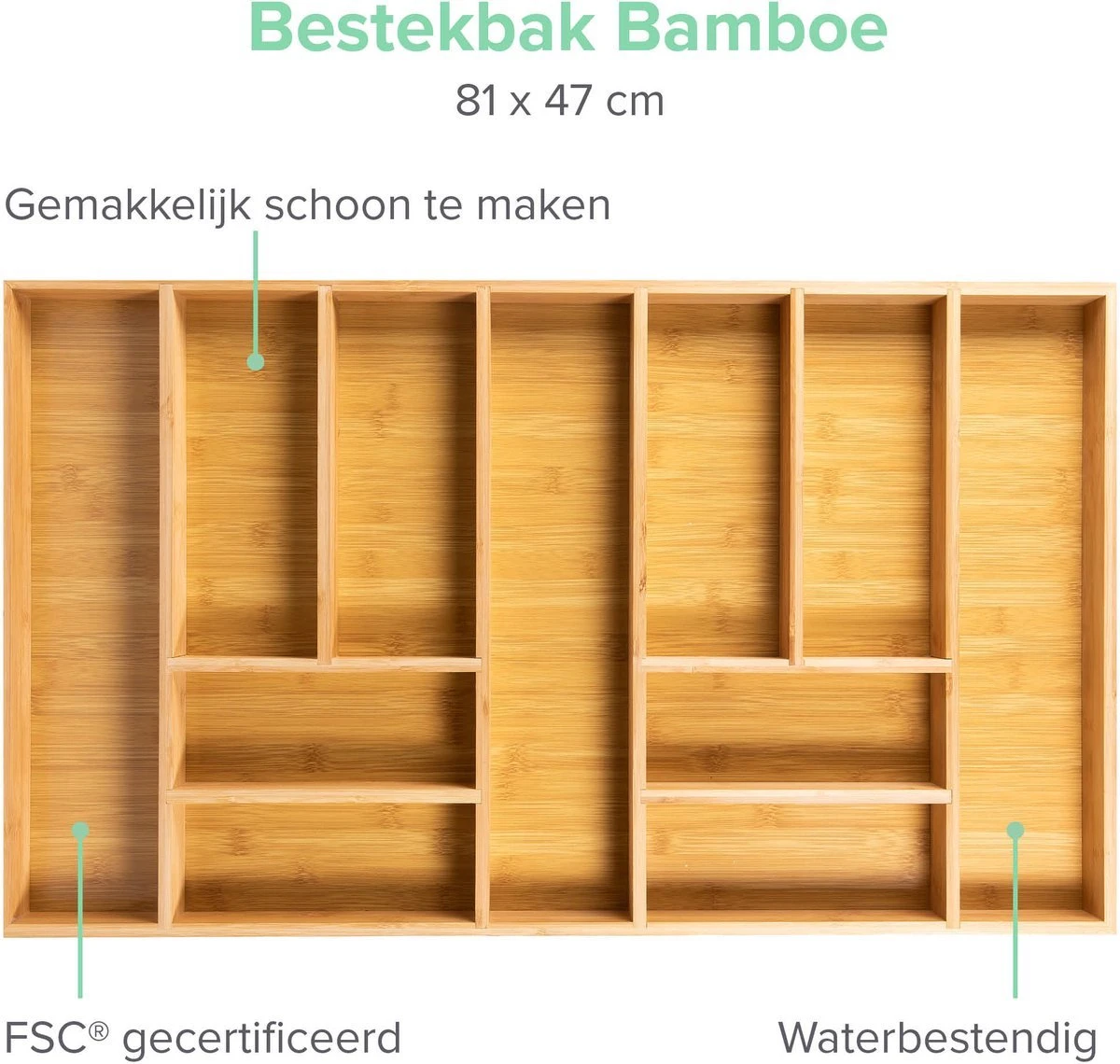 Grote Bestekbak Bamboe 81x47CM - Coninx Besteklade - Opbergbak - Duurzaam - Bamboe - Voor Laden Vanaf 47cm Diep 7 Grote Bestekbak Bamboe 81x47CM - Coninx Besteklade - Opbergbak - Duurzaam - Bamboe - Voor Laden Vanaf 47cm Diep - Afbeelding 7