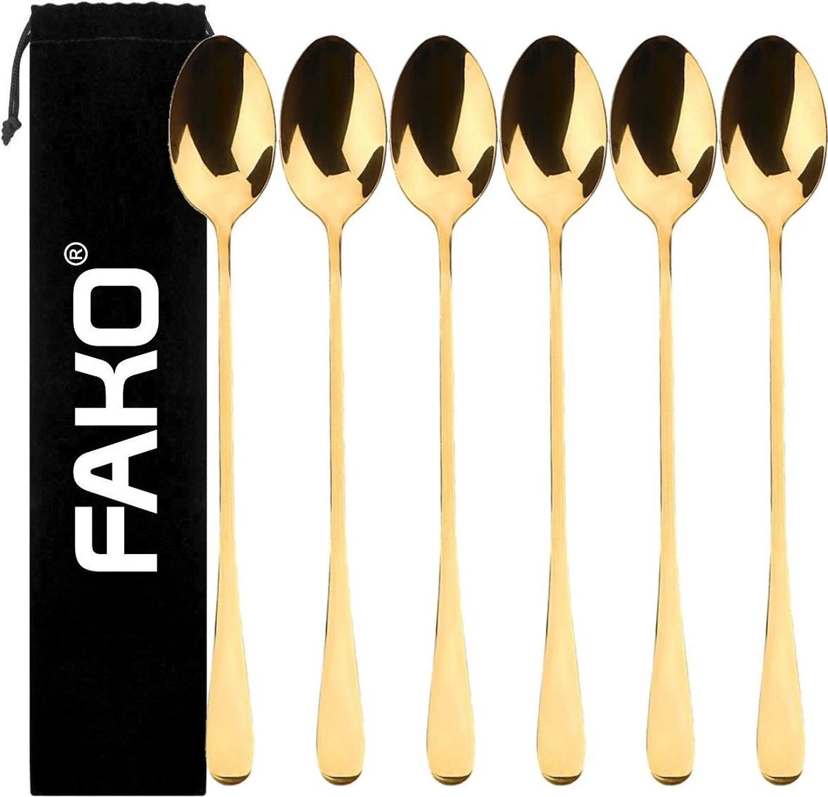 Fako Bijoux® - 6 Lange Lepels - Latte Macchiato - Longdrink - Cocktail - Dessert - IJs - Koffie - Goud - 6 Stuks - Bewaarzakje 1 Fako Bijoux® - 6 Lange Lepels - Latte Macchiato - Longdrink - Cocktail - Dessert - IJs - Koffie - Goud - 6 Stuks - Bewaarzakje