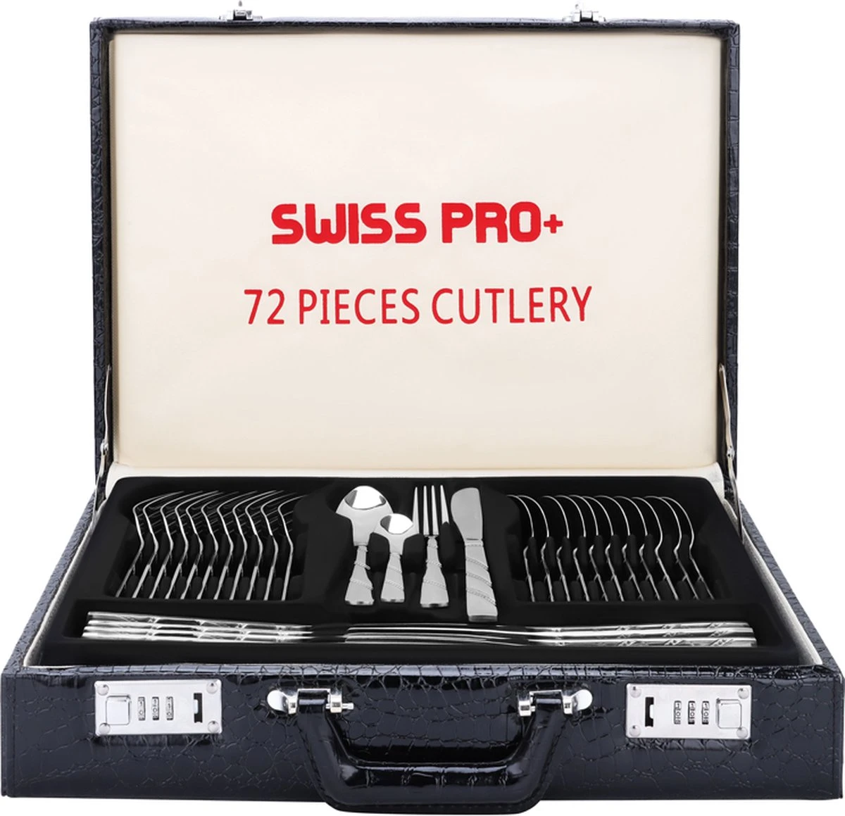 Swiss Pro+ Bestekset In Koffer-72 Delig-12 Persoons-Zwitsers Kwaliteit-Complete Set-100% Roestvrijstaal-Modern 2 Swiss Pro+ Bestekset In Koffer-72 Delig-12 Persoons-Zwitsers Kwaliteit-Complete Set-100% Roestvrijstaal-Modern - Afbeelding 2