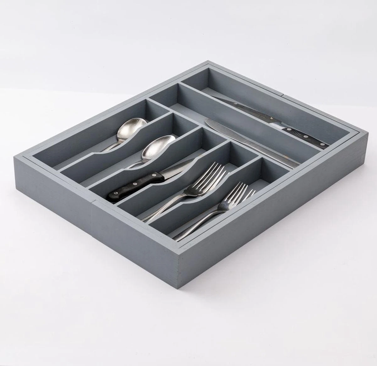 Merkloos Decopatent® Uitschuifbaar Bestekbak - Besteklade - 7 Vaks -> Uitschuifbaar Naar 9 Vakken - Bestekbakken Organizer - Bamboe - Grijs 3 Merkloos Decopatent® Uitschuifbaar Bestekbak - Besteklade - 7 Vaks -> Uitschuifbaar Naar 9 Vakken - Bestekbakken Organizer - Bamboe - Grijs - Afbeelding 3