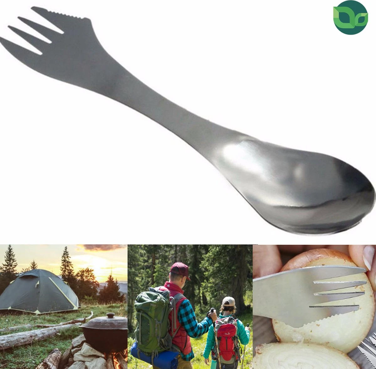 Usables Spork - 3 In 1 - Bestekset - Mes, Vork En Lepel - Milieuvriendelijk - Roestvrijstaal - RVS - Duurzaam - Hiking - Camping - Herbruikbaar 1 Usables Spork - 3 In 1 - Bestekset - Mes, Vork En Lepel - Milieuvriendelijk - Roestvrijstaal - RVS - Duurzaam - Hiking - Camping - Herbruikbaar