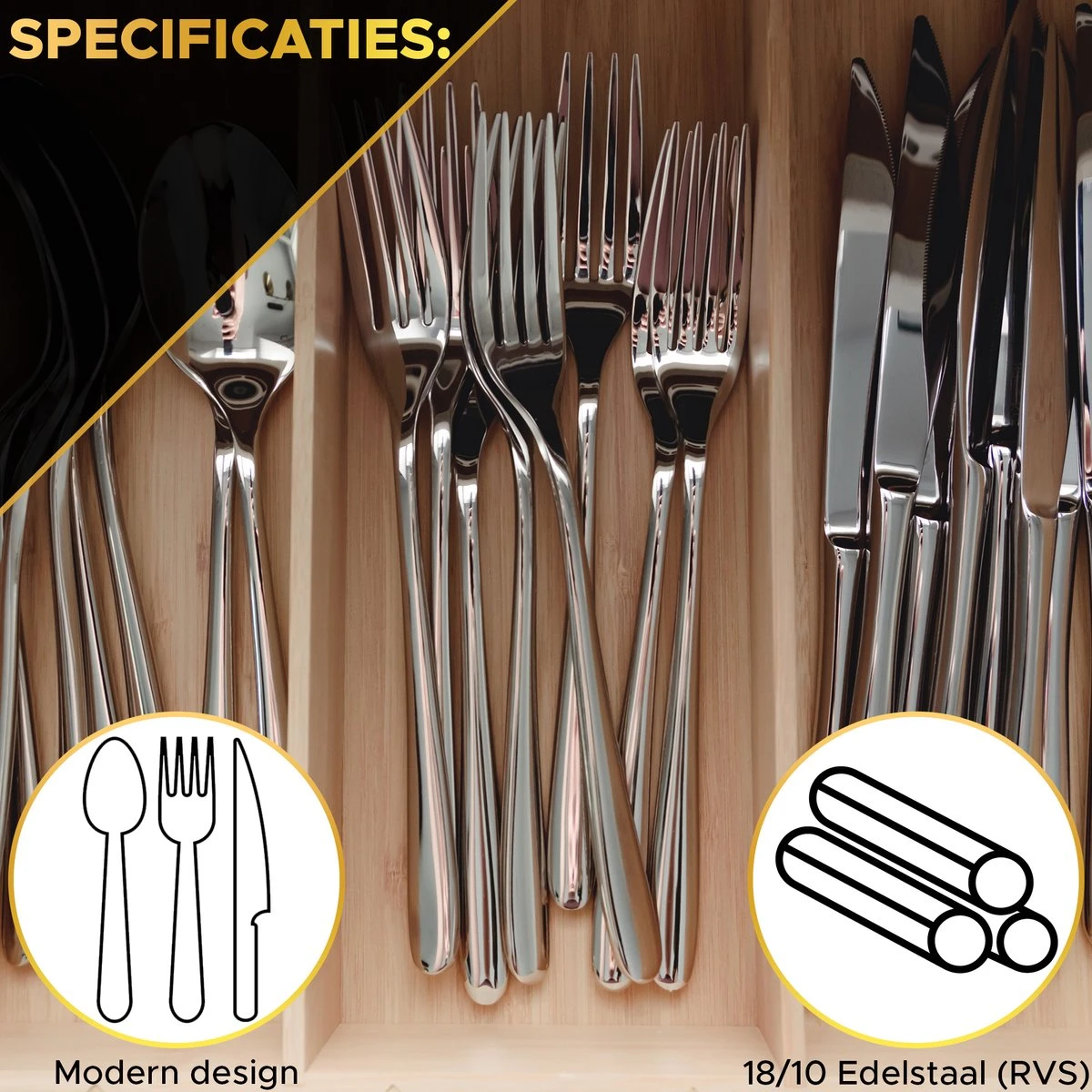 Toivo Kitchen Bestekset 4 Persoons - 24 Delig - Lepels Messen Vorken & Steakmessen - Vaatwasserbestendig - Zilver / RVS - Serviessets 5 Toivo Kitchen Bestekset 4 Persoons - 24 Delig - Lepels Messen Vorken & Steakmessen - Vaatwasserbestendig - Zilver / RVS - Serviessets - Afbeelding 5