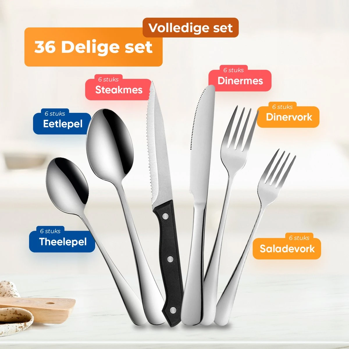 Strex Bestekset 6 Persoons - Zilver - 36-delig - Roestvrij Staal - Lepels, Messen, Vorken En Steakmessen - Hoogwaardige Kwaliteit 2 Strex Bestekset 6 Persoons - Zilver - 36-delig - Roestvrij Staal - Lepels, Messen, Vorken En Steakmessen - Hoogwaardige Kwaliteit - Afbeelding 2