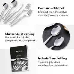 Deleca 6 Persoons Bestekset Deluxe (30-delig) - Vorken, Lepels En Messen - Vaatwasserbestendig - Gehamerd - Zilver / RVS 12 Deleca 6 Persoons Bestekset Deluxe (30-delig) - Vorken, Lepels En Messen - Vaatwasserbestendig - Gehamerd - Zilver / RVS -Sola Winkel 1200x1200 195
