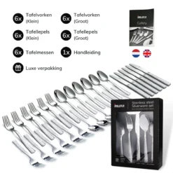 Deleca 6 Persoons Bestekset Deluxe (30-delig) - Vorken, Lepels En Messen - Vaatwasserbestendig - Gehamerd - Zilver / RVS 16 Deleca 6 Persoons Bestekset Deluxe (30-delig) - Vorken, Lepels En Messen - Vaatwasserbestendig - Gehamerd - Zilver / RVS -Sola Winkel 1200x1200 199