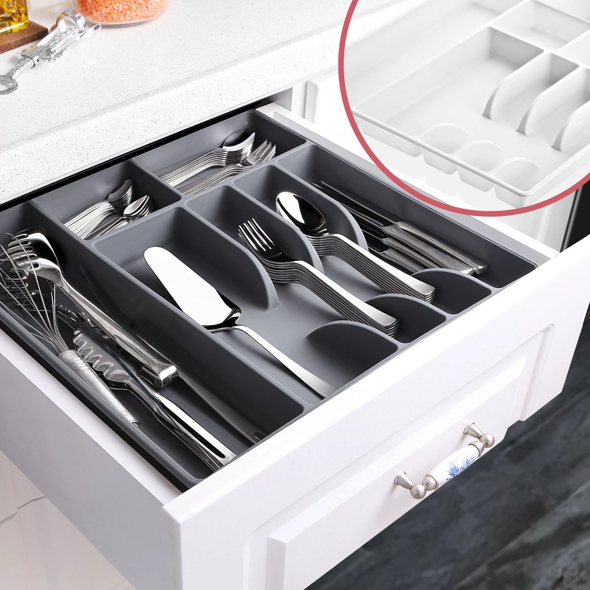 Emhouse XL Bestekcassette Bestekbak Kunststof Besteklade Bestekbak 43,5x42,5x4 Cm Wit 1 Emhouse XL Bestekcassette Bestekbak Kunststof Besteklade Bestekbak 43,5x42,5x4 Cm Wit