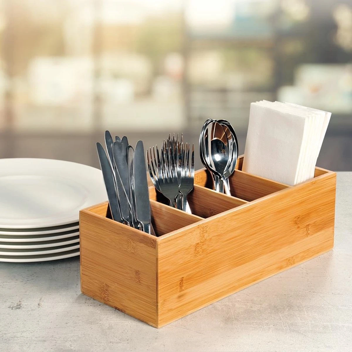 Merkloos Bestekbak FSC® Bamboe Hout - Staande Bestekhouder - Bestekbakje Houder - Bestek Bak Organizer- Bestekcassette - 35 X 14 X 12 Cm 1 Merkloos Bestekbak FSC® Bamboe Hout - Staande Bestekhouder - Bestekbakje Houder - Bestek Bak Organizer- Bestekcassette - 35 X 14 X 12 Cm