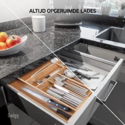 Gadgy Uitschuifbare Bestekbak - Uitschuifbare Bestekcassette Hout - Besteklade - Ladeverdeler - 6/8 Vakken - Bamboe -Sola Winkel 1200x1200 450