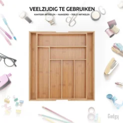 Gadgy Uitschuifbare Bestekbak - Uitschuifbare Bestekcassette Hout - Besteklade - Ladeverdeler - 6/8 Vakken - Bamboe -Sola Winkel 1200x1200 452