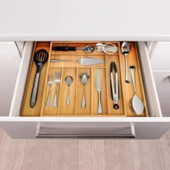 ACAZA Uitschuifbare Bestekbak In Bamboe Hout, Besteklade Met 7 Tot 9 Vakken, Ladeverdeler, Opbergbak, Bestekcassette, Verstelbaar -Sola Winkel 1200x1200 483