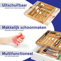 ACAZA Uitschuifbare Bestekbak In Bamboe Hout, Besteklade Met 7 Tot 9 Vakken, Ladeverdeler, Opbergbak, Bestekcassette, Verstelbaar -Sola Winkel 1200x1200 485