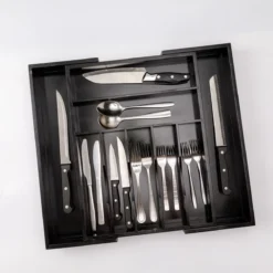 Merkloos Decopatent® Uitschuifbaar Bestekbak - Besteklade - 7 Vaks -> Uitschuifbaar Naar 9 Vakken - Bestekbakken Organizer - Bamboe - Zwart -Sola Winkel 1200x1200 491