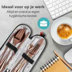 Damster Reisbestek - Verbeterde Versie - Meeneem Bestek Rvs - Reis Bestekset To Go - Incl. Herbruikbare Rietjes - Eenpersoons - Achtdelig - Roodgoud -Sola Winkel 1200x1200 89