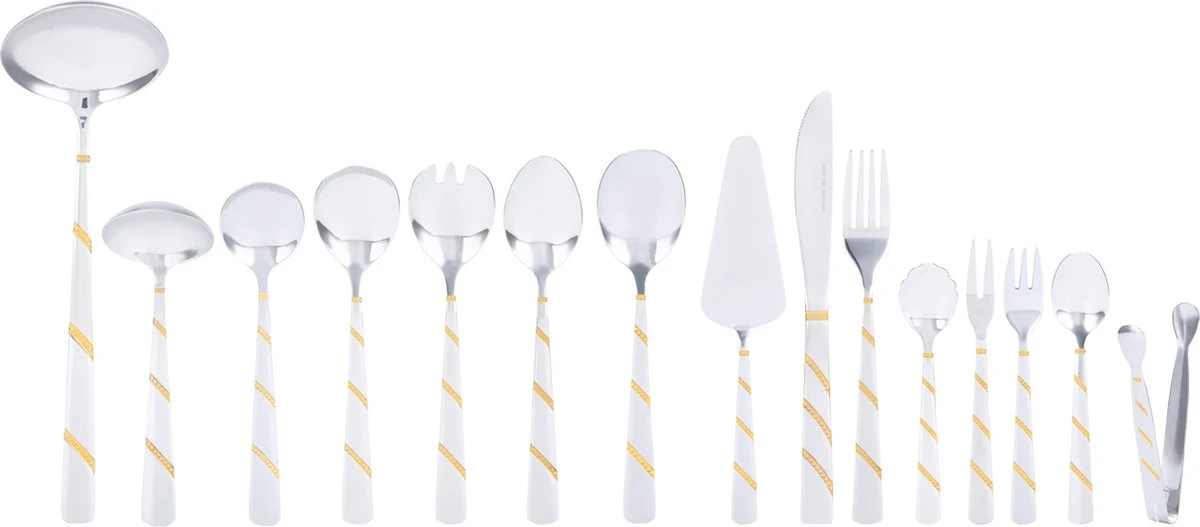 Swiss Pro+ Bestekset In Koffer-72 Delig-12 Persoons-Zwitsers Kwaliteit-Complete Set-100% Roestvrijstaal-Modern Gold 3 Swiss Pro+ Bestekset In Koffer-72 Delig-12 Persoons-Zwitsers Kwaliteit-Complete Set-100% Roestvrijstaal-Modern Gold - Afbeelding 3