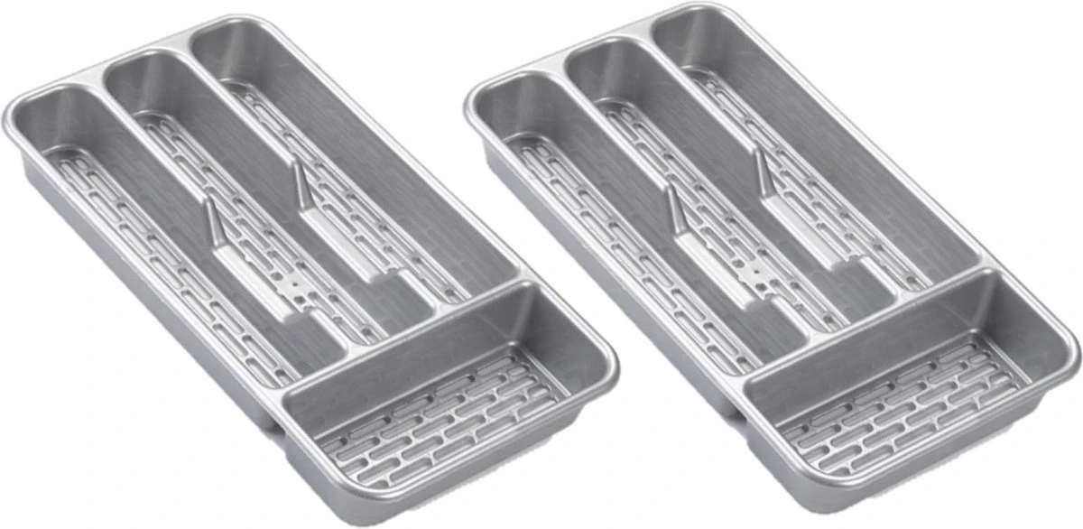 2x Stuks Bestekbakken/bestekhouders 4-vaks Grijs - 33 X 18 X 4 Cm - Keuken Opberg Accessoires 1 2x Stuks Bestekbakken/bestekhouders 4-vaks Grijs - 33 X 18 X 4 Cm - Keuken Opberg Accessoires