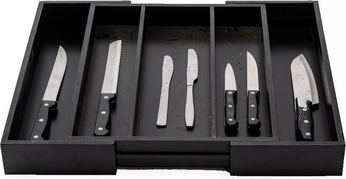 Merkloos Decopatent® Uitschuifbaar Bestekbak - Besteklade - 3 Vaks -> Uitschuifbaar Naar 5 Vakken - Bestekbakken Organizer - Bamboe - Zwart 5 Merkloos Decopatent® Uitschuifbaar Bestekbak - Besteklade - 3 Vaks -> Uitschuifbaar Naar 5 Vakken - Bestekbakken Organizer - Bamboe - Zwart - Afbeelding 5