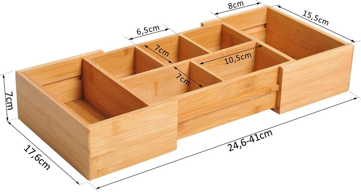 Verstelbare Lade Organizer - Voor Bestek/Keuken/Bureau/Make-Up/Accessoires – Uitschuifbare Lade Inzet Verdeler - Opbergbak Doos - Verstelbaar In 5 Of 7 Compartimenten - Duurzaam Bamboe Hout 4 Verstelbare Lade Organizer - Voor Bestek/Keuken/Bureau/Make-Up/Accessoires – Uitschuifbare Lade Inzet Verdeler - Opbergbak Doos - Verstelbaar In 5 Of 7 Compartimenten - Duurzaam Bamboe Hout - Afbeelding 4
