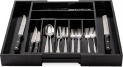 Merkloos Decopatent® Uitschuifbaar Bestekbak - Besteklade - 7 Vaks -> Uitschuifbaar Naar 9 Vakken - Bestekbakken Organizer - Bamboe - Zwart -Sola Winkel 1200x661 1
