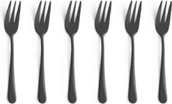 Merkloos Gebaksvorkje - Dessertvorkje ZWART - 6 Stuks - Koffie - Roestvrijstaal - Geslepen - RVS - Mat - Vaatwasserbestendig - Vaatwasser - Hoge Kwaliteit Servies - Koffielepel - Ijslepel - Dessertvork - Dessert
