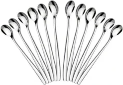 Latte Machiato Lepels – RVS Lange Yoghurt, Dessert Of Koffie Lepeltjes – KELERINO. - Set Van 12 Stuks