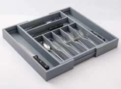 Merkloos Decopatent® Uitschuifbaar Bestekbak - Besteklade - 7 Vaks -> Uitschuifbaar Naar 9 Vakken - Bestekbakken Organizer - Bamboe - Grijs