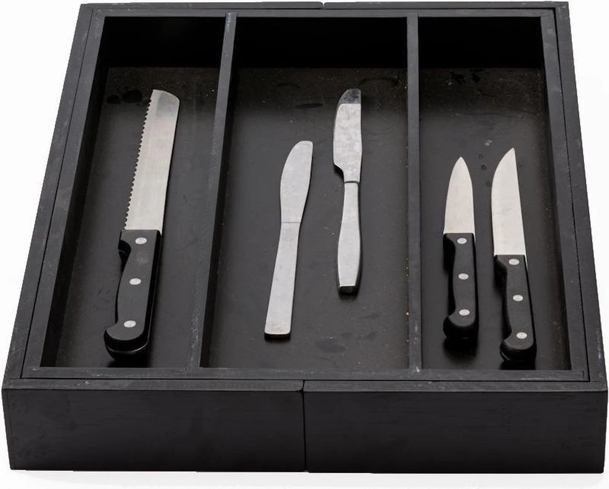 Merkloos Decopatent® Uitschuifbaar Bestekbak - Besteklade - 3 Vaks -> Uitschuifbaar Naar 5 Vakken - Bestekbakken Organizer - Bamboe - Zwart 3 Merkloos Decopatent® Uitschuifbaar Bestekbak - Besteklade - 3 Vaks -> Uitschuifbaar Naar 5 Vakken - Bestekbakken Organizer - Bamboe - Zwart - Afbeelding 3