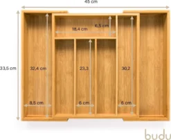 Budu Uitschuifbare Bamboe Bestekbak #33,5 (33,5 Cm Diep) - Bestekcassette Hout - Besteklade - 33,5 X 28 - 45 Cm - 5/7 Vakken 14 Budu Uitschuifbare Bamboe Bestekbak #33,5 (33,5 Cm Diep) - Bestekcassette Hout - Besteklade - 33,5 X 28 - 45 Cm - 5/7 Vakken -Sola Winkel 1200x982 1