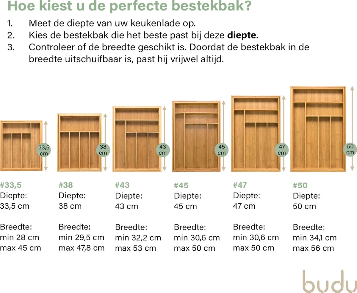 Budu Uitschuifbare Bamboe Bestekbak #47 (47 Cm Diep) - Bestekcassette Hout - Besteklade - 47 X 30,6 - 50 Cm - 6/8 Vakken 3 Budu Uitschuifbare Bamboe Bestekbak #47 (47 Cm Diep) - Bestekcassette Hout - Besteklade - 47 X 30,6 - 50 Cm - 6/8 Vakken - Afbeelding 3