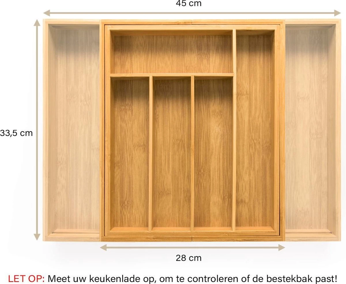 Budu Uitschuifbare Bamboe Bestekbak #33,5 (33,5 Cm Diep) - Bestekcassette Hout - Besteklade - 33,5 X 28 - 45 Cm - 5/7 Vakken 5 Budu Uitschuifbare Bamboe Bestekbak #33,5 (33,5 Cm Diep) - Bestekcassette Hout - Besteklade - 33,5 X 28 - 45 Cm - 5/7 Vakken - Afbeelding 5