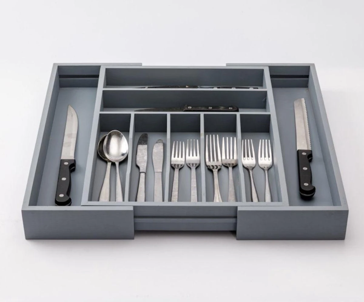 Merkloos Decopatent® Uitschuifbaar Bestekbak - Besteklade - 7 Vaks -> Uitschuifbaar Naar 9 Vakken - Bestekbakken Organizer - Bamboe - Grijs 7 Merkloos Decopatent® Uitschuifbaar Bestekbak - Besteklade - 7 Vaks -> Uitschuifbaar Naar 9 Vakken - Bestekbakken Organizer - Bamboe - Grijs - Afbeelding 7