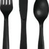 Bella Zwart Plastic Bestek 24 Delig - Messen/vorken/lepels - Herbruikbaar