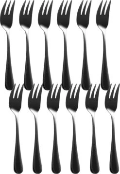 House Of Husk® Gebaksvorkjes - Dessertvorken - Taartvorkjes - Cocktailvorken - Klein Vorkjes - 12 Stuks - RVS - Zwart